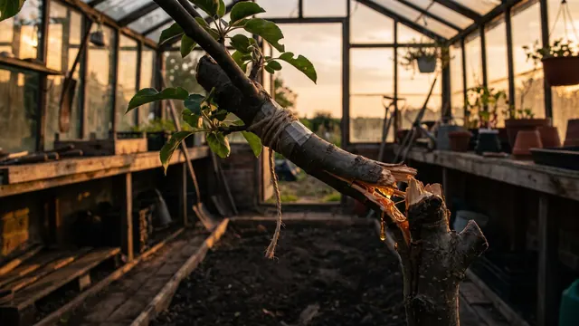 AI development services — a grafted branch splitting away from its rootstock at a mismatched union — Caleb Schallert.