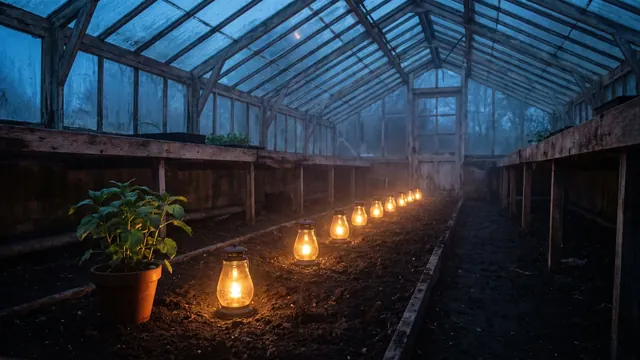 AI SEO Services – How I Deliver This Work, Step By Step – Caleb Schallert AI SEO services — eight lit lanterns receding down a dark greenhouse aisle at blue hour — Caleb Schallert.