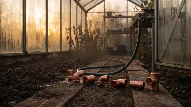 Api Integration Services – How I Deliver Api Integration Services, Step By Step – Caleb Schallert API integration services — seven copper fittings laid along a curving hose path from tap to bed — Caleb Schallert.