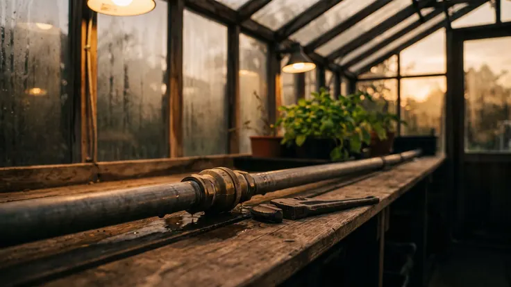 Api Integration Services – System Integration – Caleb Schallert API integration services — two irrigation lines joined by a clean brass coupling with water passing through, a pipe wrench beside it — Caleb Schallert.