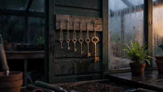 Business Formation Services – How I Deliver Business Formation Services, Step By Step – Caleb Schallert Business formation services — seven brass keys of ascending size hung in a row on a board by a shed door — Caleb Schallert.