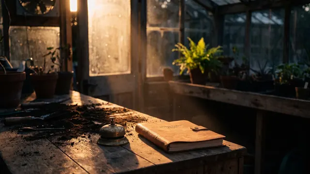 Chatbot development services — an unattended greenhouse desk with a bell and a closed appointment book — Caleb Schallert.