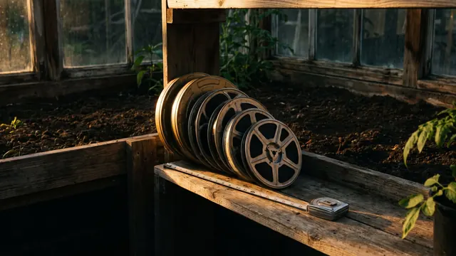 Commercial Video Production – What's Included – Caleb Schallert Commercial video production — six film reels of different sizes stacked by size on a shelf — Caleb Schallert.