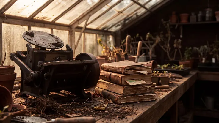 Content Marketing Services – What Is Content Marketing – Caleb Schallert Content marketing services — an old iron letterpress beside a stack of worn notebooks on a wooden potting table, a seed packet tucked between the pages — Caleb Schallert.