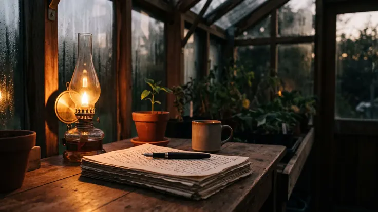 Content Writing Services – SEO Content Writing – Caleb Schallert Content writing services — a fountain pen resting on a stack of handwritten pages with a seedling in a clay pot as the paperweight — Caleb Schallert.