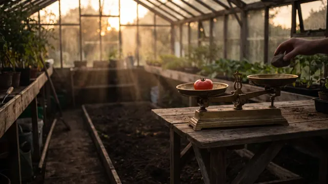 Conversion rate optimization services — a brass balance scale weighing a tomato against stones — Caleb Schallert.