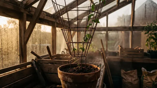 Conversion rate optimization services — a wire trellis funneling one vine into a narrow pot — Caleb Schallert.