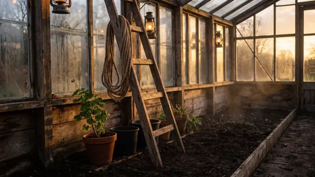 Digital marketing consulting — a wooden ladder with six rungs against a greenhouse wall — Caleb Schallert.