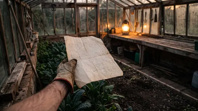 Digital marketing consulting — a hand checking a blank garden plan against a real planted bed — Caleb Schallert.