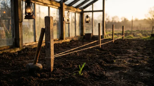 Enterprise SEO Services – How I Deliver The Work, Step By Step – Caleb Schallert Enterprise SEO services — a surveyor's stake driven into tilled soil with string lines to three other stakes — Caleb Schallert.