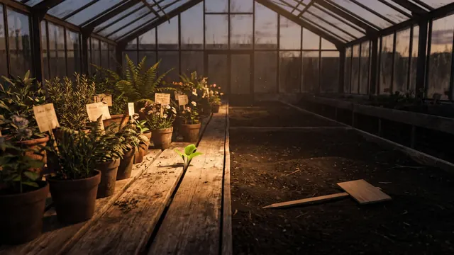 Google Business Profile Optimization – What A Half-Finished Profile Actually Costs You – Caleb Schallert Google business profile optimization — one half of a greenhouse bench thriving under light, the other half bare in shadow — Caleb Schallert.
