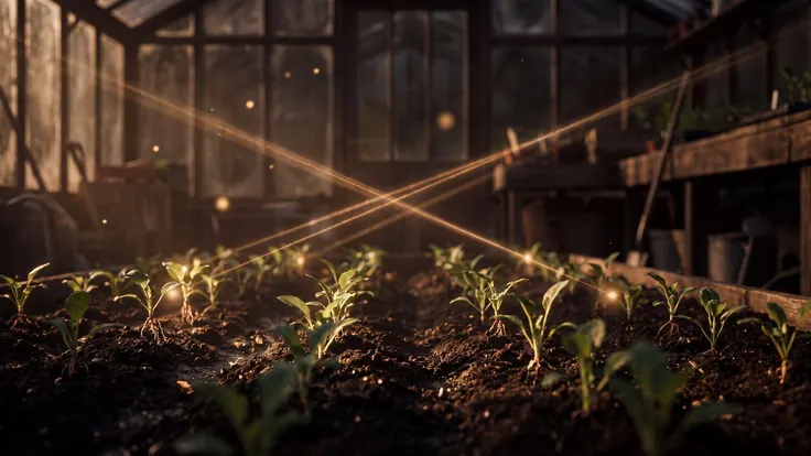 Internet Marketing Service – SEO Digital Marketing – Caleb Schallert Internet marketing service — rows of young seedlings catching crossed beams of gold light in a warm greenhouse, each one already linked before it breaks the soil — Caleb Schallert.