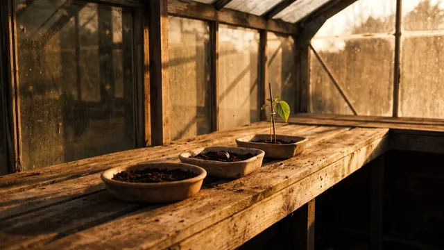 Landing page design services — three trays on a bench showing one seedling's build from soil to stake — Caleb Schallert.
