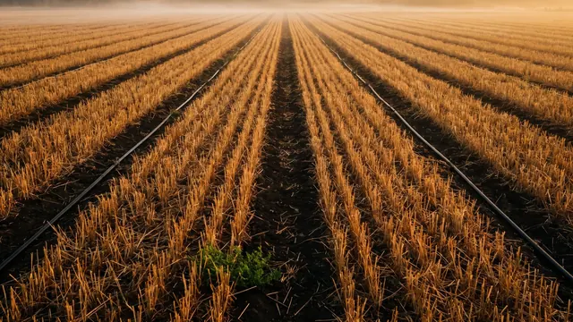 National SEO services — long straight rows of one crop running to the horizon, one line per row — Caleb Schallert.