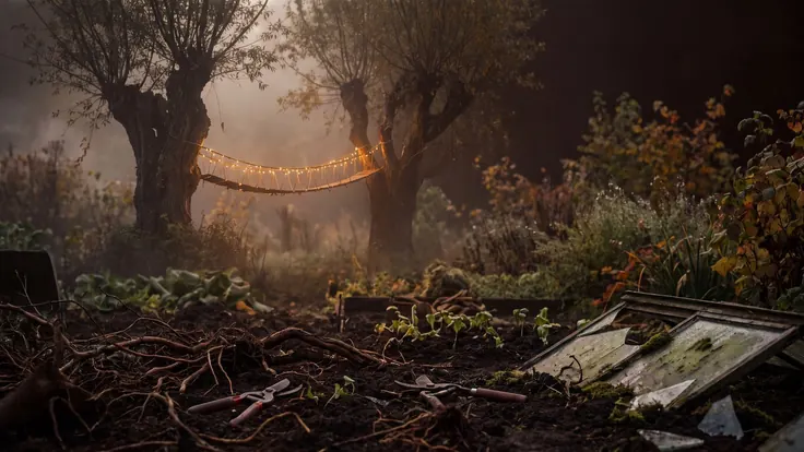 Off Page SEO Services – Off Page SEO Strategies – Caleb Schallert Off page SEO services — a misty garden valley at dusk with two distant trees linked by a delicate rope bridge glowing gold — Caleb Schallert.