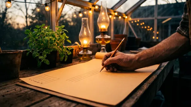 On page SEO services — a hand marking a garden bed plan in pencil with rows and a legend of symbols — Caleb Schallert.