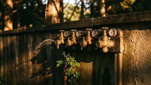 PPC Management Services – What's Included In PPC Management Services – Caleb Schallert PPC management services — a rack of brass sprinkler valves with dial gauges, one opened wide — Caleb Schallert.