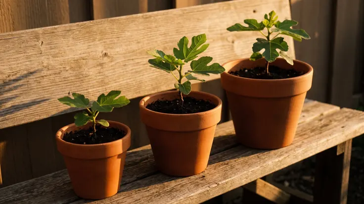 Responsive web design services — the same young plant thriving in three pots of three sizes lined up on a greenhouse bench — Caleb Schallert.