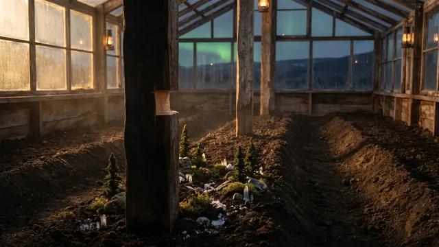 SEO company Alaska — three garden rows at one post, only the nearest notched, its soil like Alaska's own spruce taiga and glacier valley — Caleb Schallert.