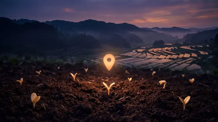 SEO Company Arkansas – Digital Marketing Agency Arkansas – Caleb Schallert SEO company Arkansas — a misty Ozark ridgeline looking down over quilted rice-paddy fields, near Arkansas — Caleb Schallert.