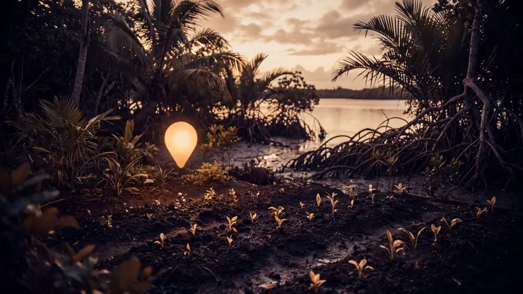 SEO company Florida — mangrove roots and palm fronds at the waterline, near Florida — Caleb Schallert.