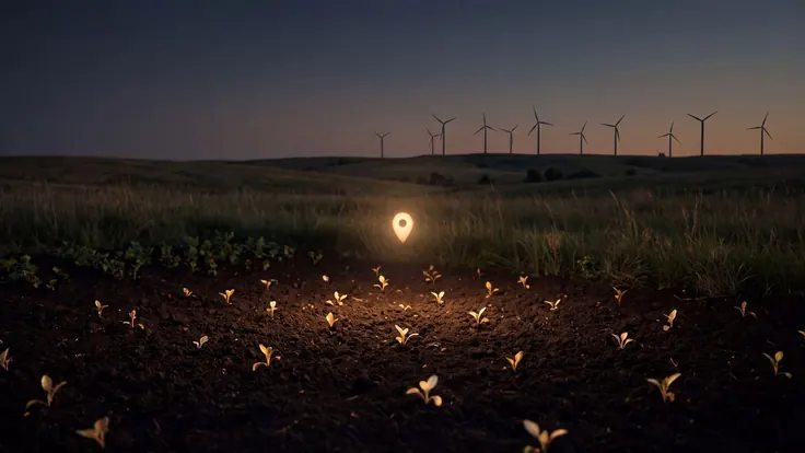 SEO company Kansas — tallgrass Flint Hills prairie with a distant line of wind turbines, near Kansas — Caleb Schallert.