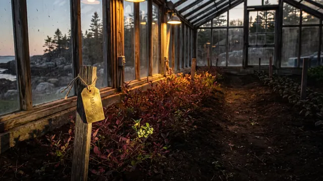 SEO company Maine — one garden row tagged and lit, its soil like Maine's own blueberry barrens on the coast — Caleb Schallert.