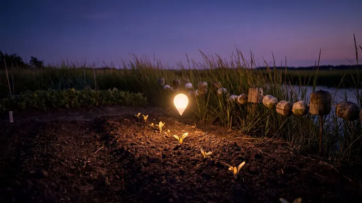 SEO company Maryland — Chesapeake Bay marsh grass beside a row of weathered crab-trap buoys, near Maryland — Caleb Schallert.