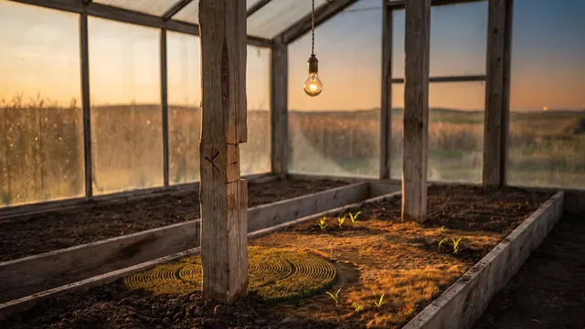 SEO company Nebraska — three garden rows at one post, only the nearest notched, its soil like Nebraska's own center-pivot cornfields by the Sandhills — Caleb Schallert.