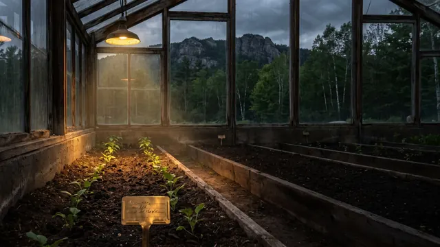 SEO company New Hampshire — one garden row tagged and lit, its soil like New Hampshire's own granite ridge above birch and maple — Caleb Schallert.
