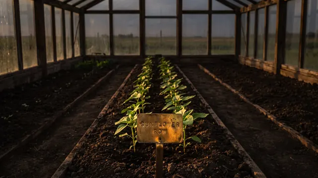 SEO Company North Dakota – What I Would Do First For A North Dakota Business – Caleb Schallert SEO company North Dakota — one garden row tagged and lit, its soil like North Dakota's own sunflower fields under a prairie sky — Caleb Schallert.