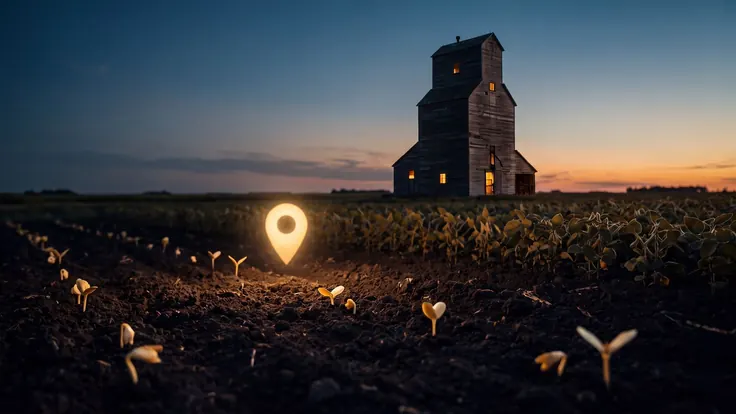 SEO Company Ohio – Digital Marketing Agency Ohio – Caleb Schallert SEO company Ohio — soybean rows beside a weathered wooden grain elevator at dusk, near Ohio — Caleb Schallert.