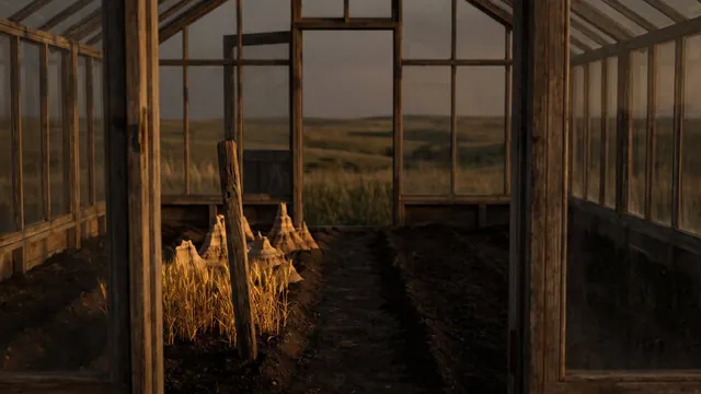 SEO company South Dakota — a garden path forking into three rows, the nearest one staked and growing like South Dakota's own wheat prairie meeting the Badlands — Caleb Schallert.