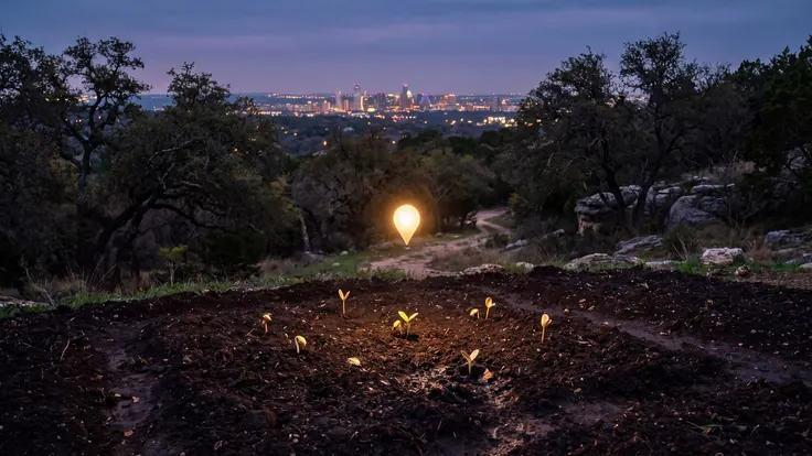 SEO Company Texas – Digital Marketing Agency Texas – Caleb Schallert SEO company Texas — a live-oak-and-limestone hill-country landscape with a city skyline at dusk, near Texas — Caleb Schallert.