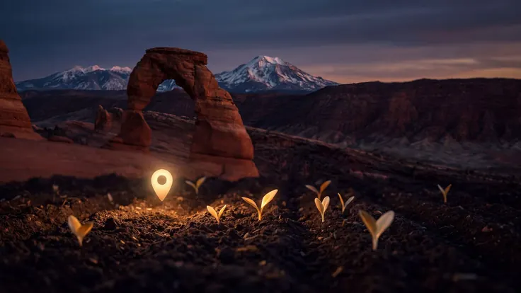SEO Company Utah – Digital Marketing Agency Utah – Caleb Schallert SEO company Utah — a red-rock desert arch below a high alpine peak dusted with snow, near Utah — Caleb Schallert.