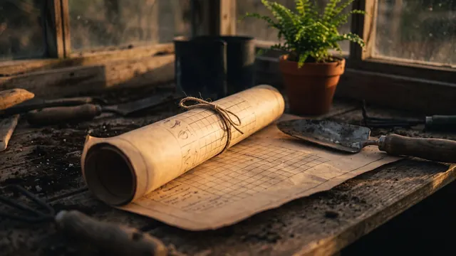 SEO Consulting Services – What SEO Consulting Services Actually Hands You – Caleb Schallert SEO consulting services — a rolled hand-drawn planting chart resting beside an untouched trowel — Caleb Schallert.