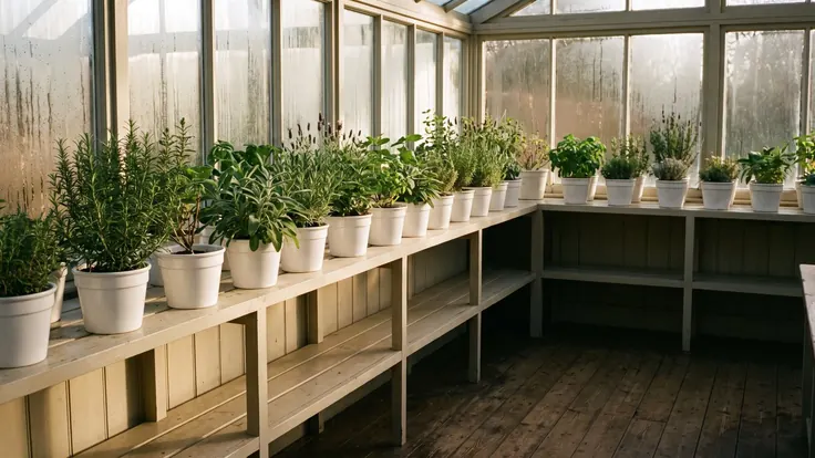 SEO for dentists — a calm conservatory of herbs in white pots on pale shelving — Caleb Schallert.