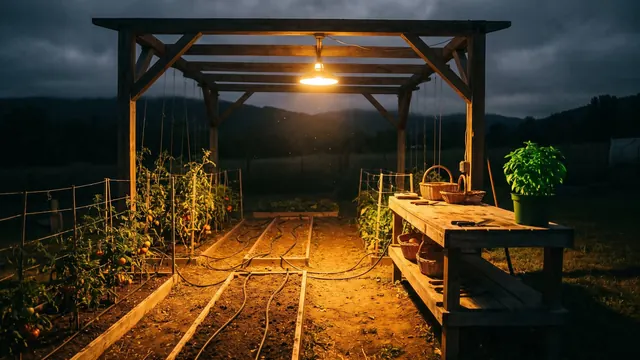 SEO Services – What SEO Services Means When I Sell It As One Engagement – Caleb Schallert SEO services — one greenhouse plot with soil, irrigation, vines, and a harvest table all under one light — Caleb Schallert.