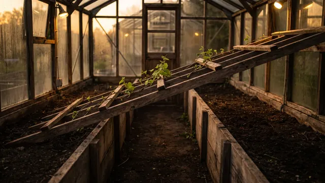 SEO tips — a trellis arm reaching from one garden bed to anchor in the next, vine already crossing — Caleb Schallert.