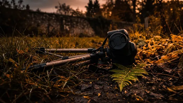 Video Production Service – What Weak Video Production Actually Costs You – Caleb Schallert Video production service — a tripod knocked over in wet grass, lens cap still on — Caleb Schallert.