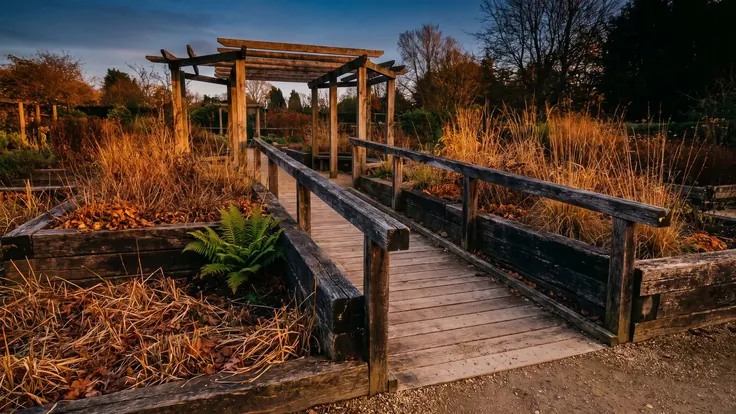 Website compliance services — a wide level garden path with a gentle timber ramp, handrails and raised beds at a comfortable height — Caleb Schallert.