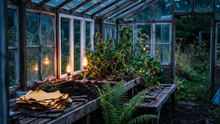 Website redesign services — an old greenhouse being reglazed, new clear panes beside weathered ones, the plants growing on inside — Caleb Schallert.