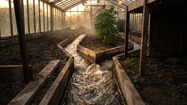 Website speed optimization services — one irrigation channel splitting evenly into two feeding rows — Caleb Schallert.